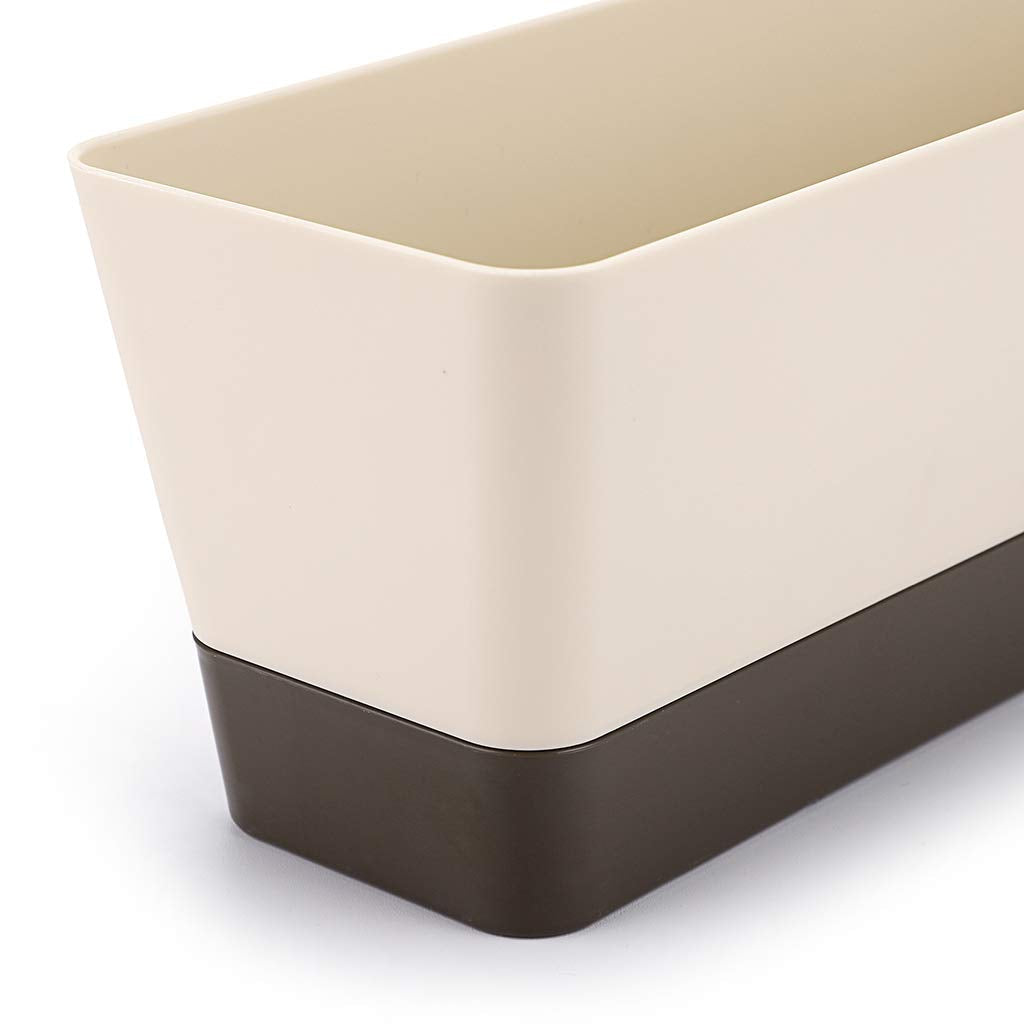 Skelang 3 Pcs Rectangular Plant Pot, 12" Watering Container with Drainage Hole, Window Planter Box with Saucer for Succulents, Flowers, Indoor Plants, African Violets