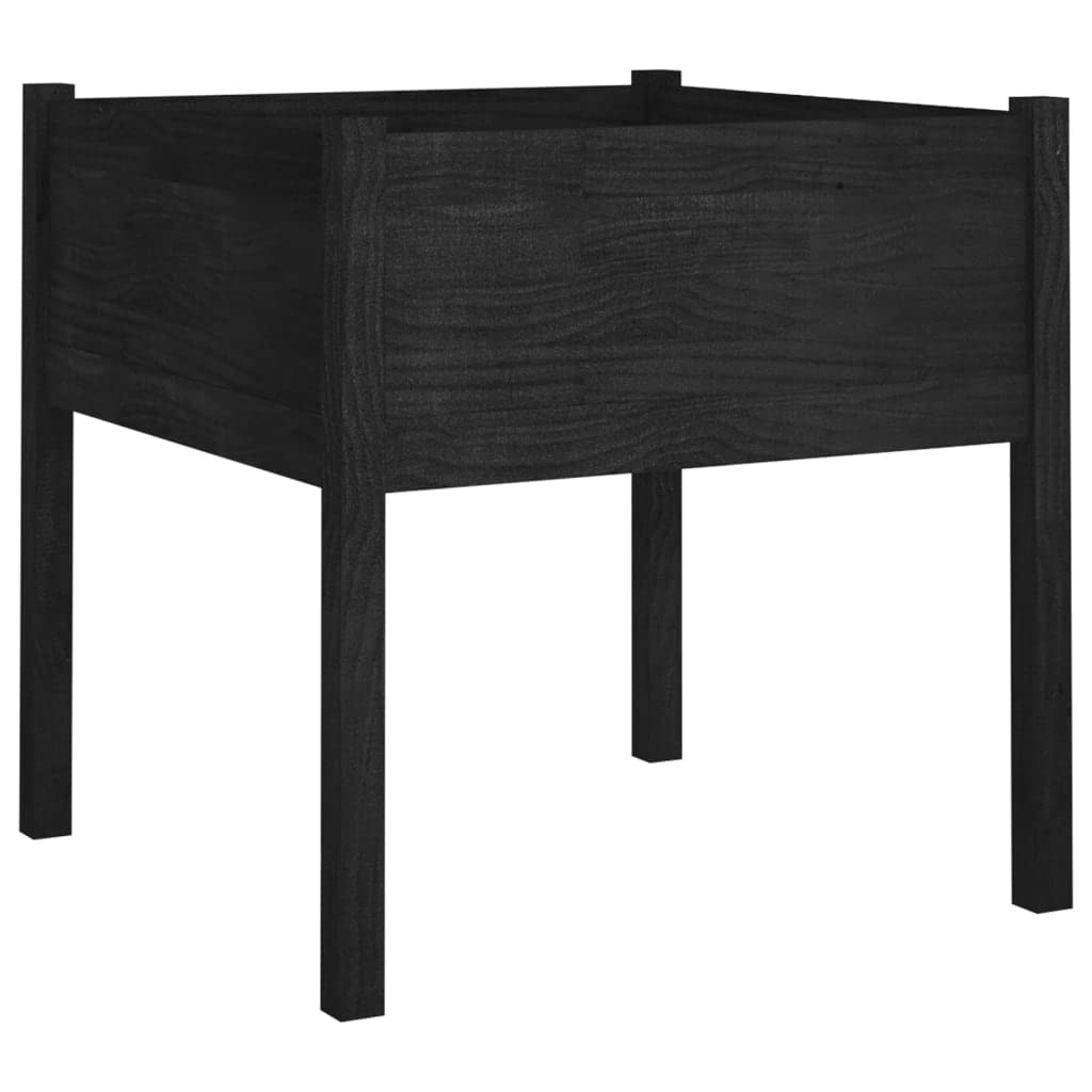 HFXHIJXQ 27.6" Black Square Pinewood Outdoor Garden Planter Box, Matte Solid Wood Raised Bed for Patio Balcony, Robust Wood Planter for Flowers, Vegetables & Herbs