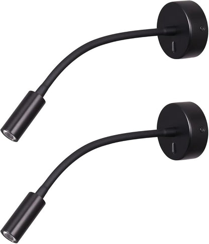 Wall Mounted Reading Lamp LED 3W Warm White 3000K Hardwired for Reading Matt Black(Black Hard-Wired 2PCS)