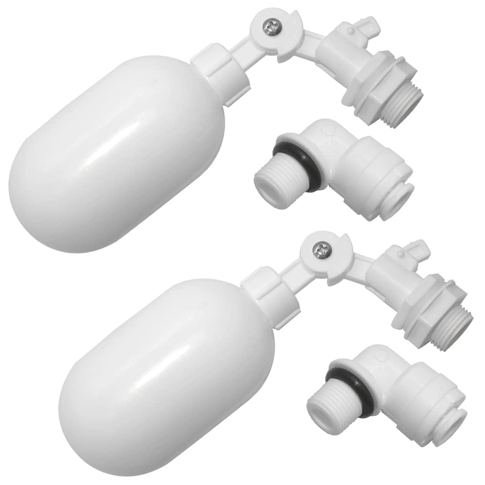 Joywayus 2Pcs Mini Plastic Float Ball Valve with 1/4" Quick Connect Push-In to Connect Tube Fittings, Automatic Water Level Control Switch, Adjustable Water Filter Ballcock Fittings