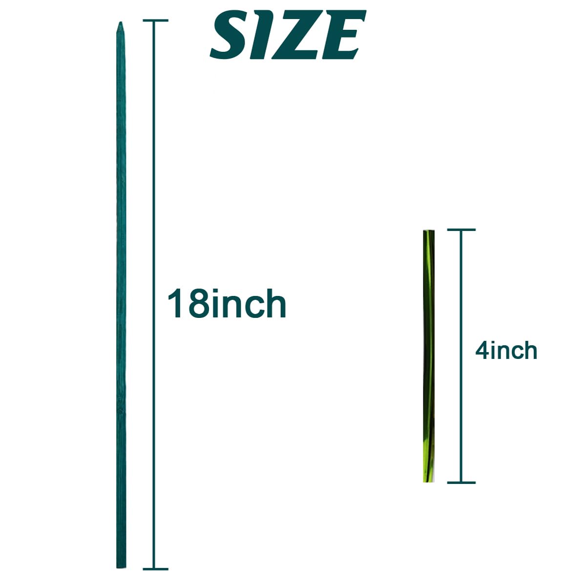 GXXMEI 100PCS 18" Plant Sticks Support with 100PCS Green Garden Ties, Green Bamboo Sticks, Garden Wood Plant Stakes, Floral/Orchid/Tomato Wooden Stakes Plant Support Stakes Wooden