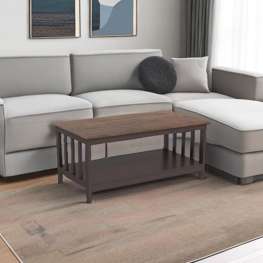 ChooChoo Farmhouse Coffee Table, Espresso Living Room Table