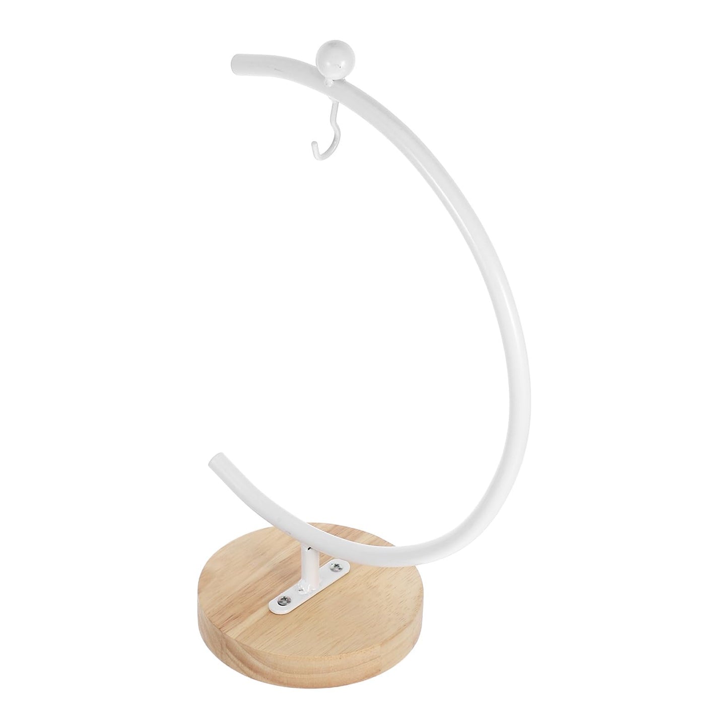 Toyvian G-shaped Hanging Globe Holder with Wooden Base, Metal Terrarium Display Stand for 12-20cm Diameter Glass Ornaments, Indoor Home Decoration Hook Rack for Air Plants and Hanging