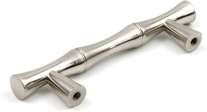 2PCS Bamboo Cabinet Handles, Zinc Alloy Silver Drawer Pull, 2.5 Inch Hole