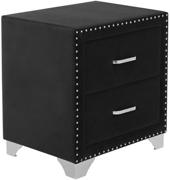 Pemberly Row Contemporary Upholstered 2-Drawer Nightstand, Soft Grey Velvet