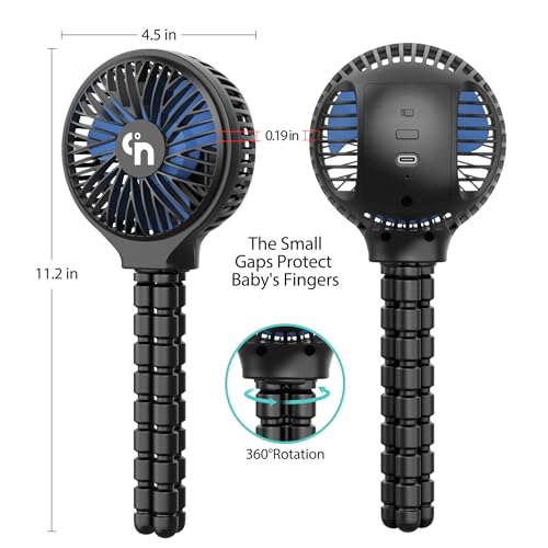 HomeLifairy Portable Stroller Fan, USB or Rechargeable Battery Operated with 3 Speeds and 360°Rotate, Cooling Clip On for Baby Crib Travel Car Seat Black