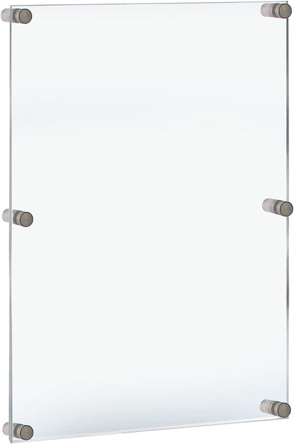 Azar Displays, 105540, Floating Acrylic Wall Frame with Silver Hardware Stand Off Caps, Clear Hanging Photo Frame Display Mount with Frameless Border, Glass-Like Frame for Large Prints, 30" x 40"