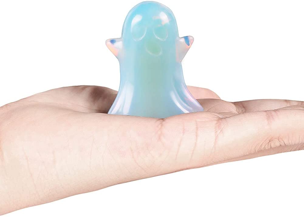 Artistone 1.7" Opalite Ghost Crystal Figurines Decor Statue Hand-Carved Polished Gemstone Ghost Sculpture Reiki Healing Stones for Halloween Carnival Party Decoration(Gift Box)