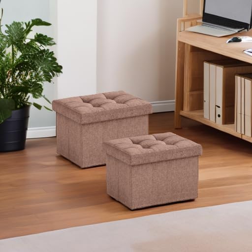 Ornavo Home Small Storage Ottoman, Foldable Collapsible Rectangle Linen Ottoman