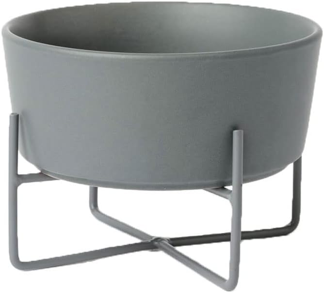 Waggo Simple Solid Dog Bowl and Dog Bowl Stand - Single Iron Stand with Single Ceramic Feeder or Water Bowl (Dolphin, Small)
