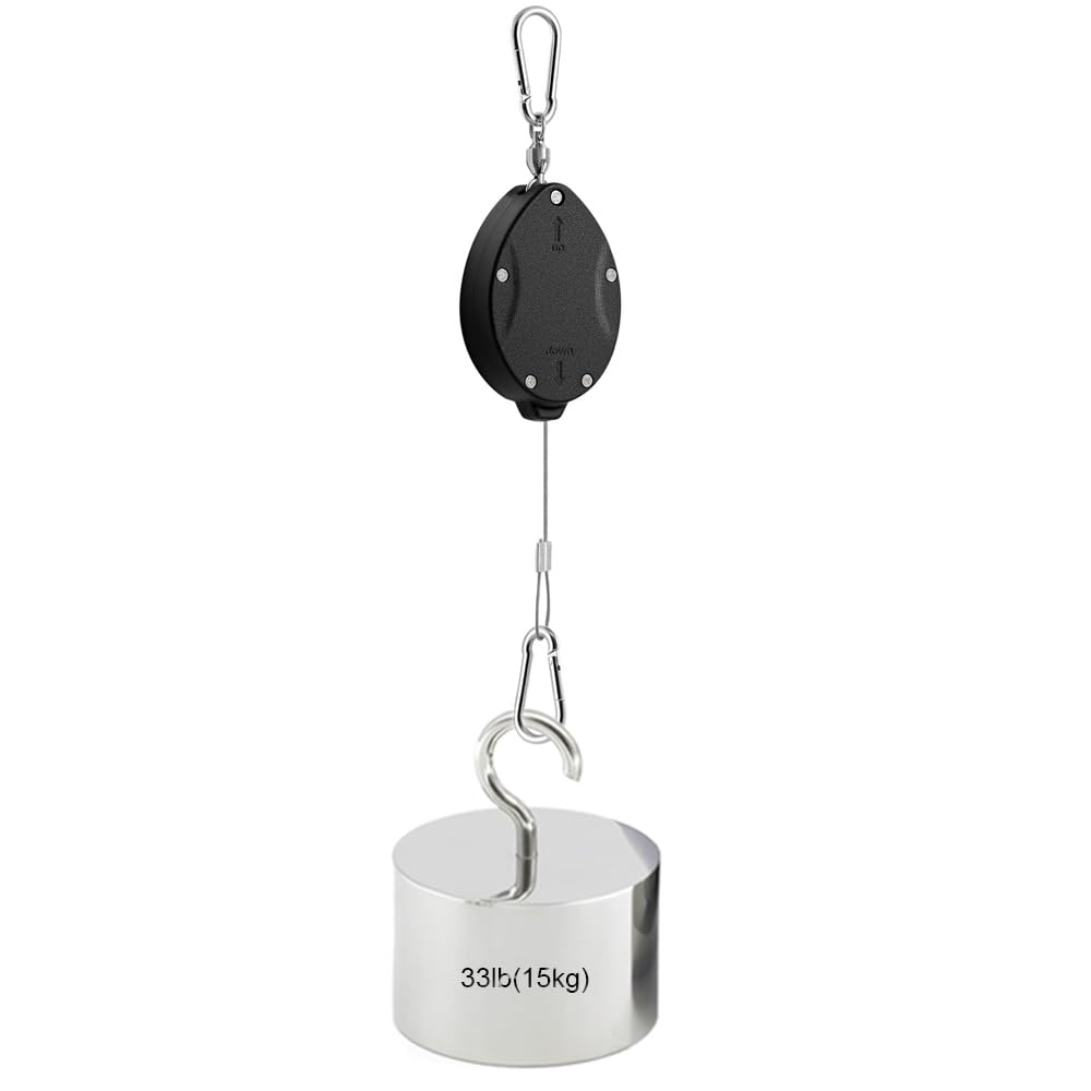 Lythor Retractable Plant Hanger with Pulley System - Adjustable 63Inch Stainless Steel Rope Plant Hooks for Pots Watering, Bird Feeding & Storage | 33lbs Max Load, Rustproof Indoor/Outdoor Use
