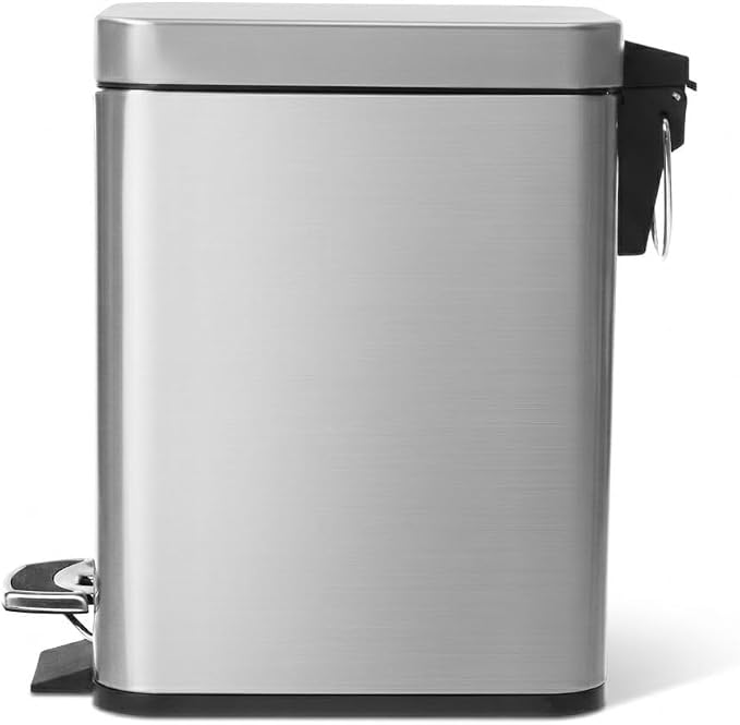 Home Zone Living 1.3 Gallon Stainless Steel Small Trash Can with a Lid | Stainless Steel with Slim Fit Design, Soft-Close Lid for Offices, Bathrooms, Bedrooms and Dorms, Silver