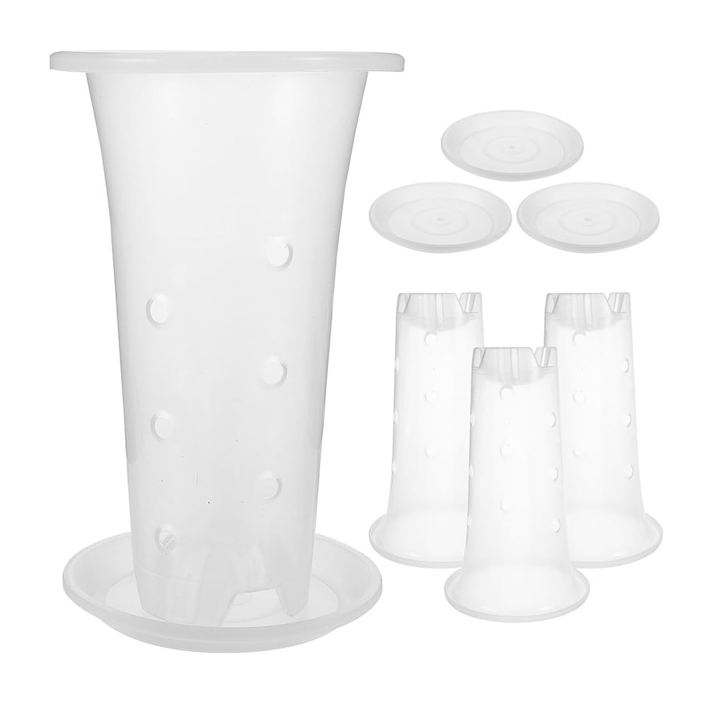 Toddmomy Clear Orchid Pots with Drainage Holes and Saucers 4-Pack Breathable Plastic Plant Nursery Pots for Indoor Plants Succulents and Orchids 8.66X5.31X5.31 Inch