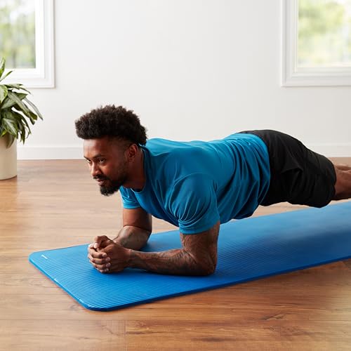 Amazon Basics 1/2 Inch Extra Thick Exercise Yoga Mat with Carrying Strap, Cushioned Support, for Fitness and Gym Workouts