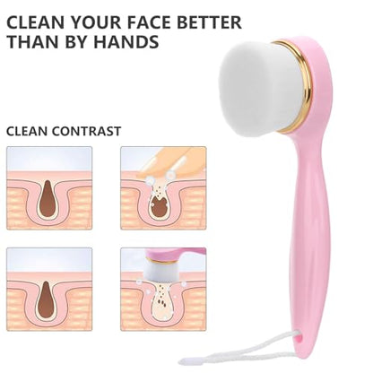 2 Pack Soft Bristle Facial Cleansing Brush for Deep Pore Cleaning, Face Exfoliating Scrub Brush for Face Cleansing Skincare Massaging (Pink and Jade White)