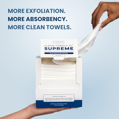 Clean Skin Club Clean Towels XL®, 100% USDA Biobased Face Towel, Disposable Face Towelette, Eczema Association Accepted, Makeup Remover Dry Wipes, Ultra Soft, 1 Pack, 50 Ct