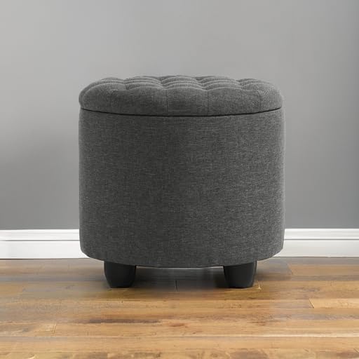 Furniliving 19 Inch Storage Round Ottoman, Footstools