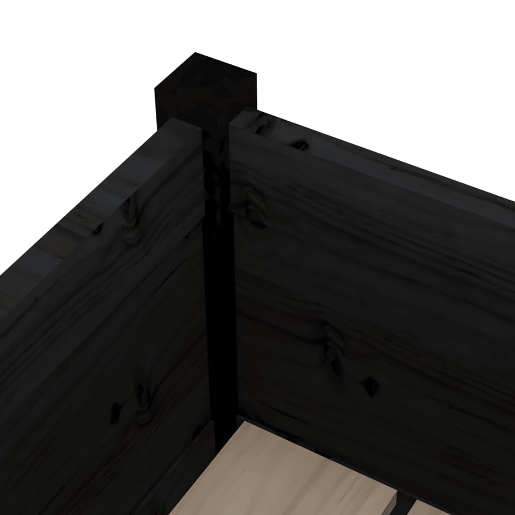 HFXHIJXQ 27.6" Black Square Pinewood Outdoor Garden Planter Box, Matte Solid Wood Raised Bed for Patio Balcony, Robust Wood Planter for Flowers, Vegetables & Herbs