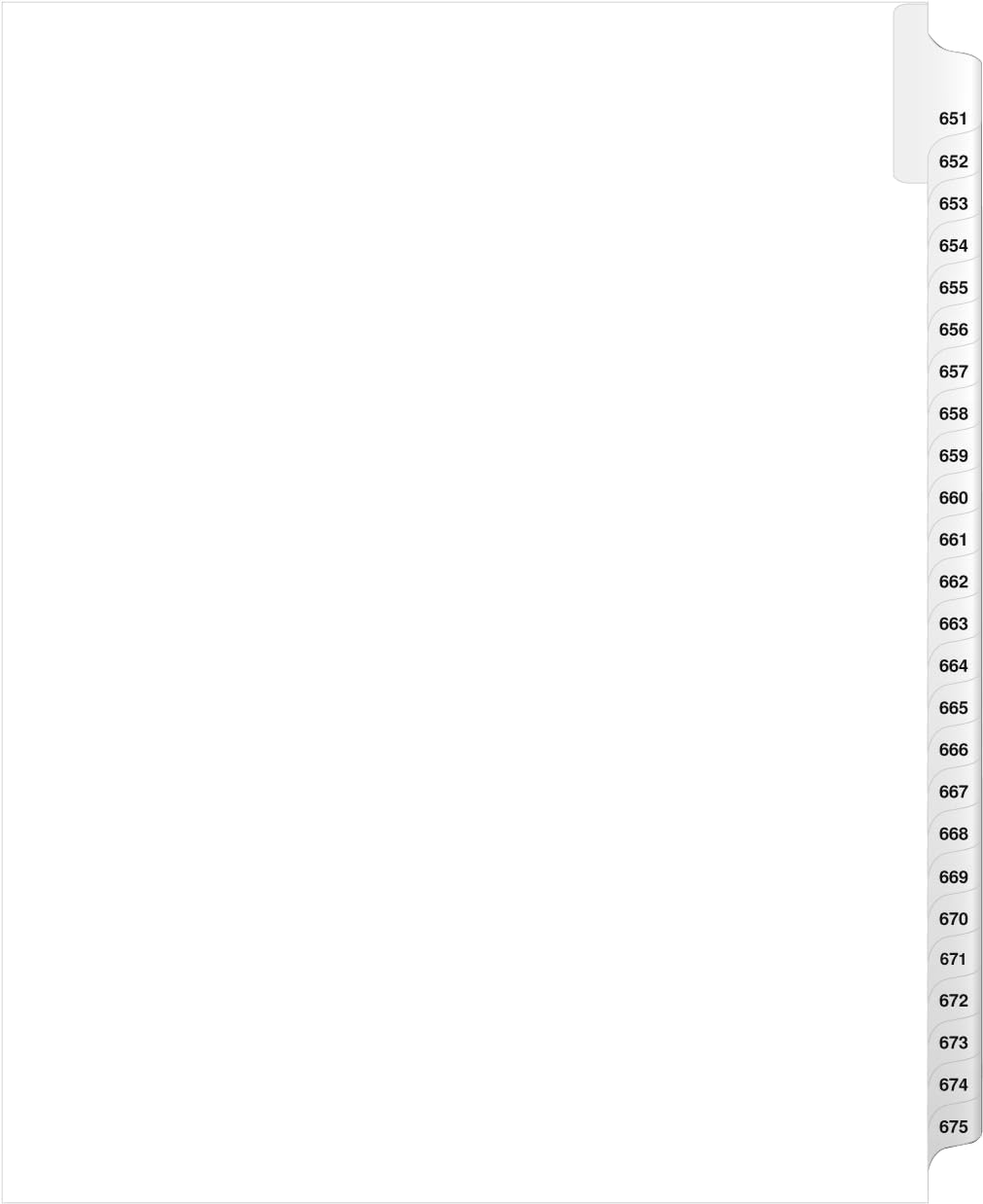 Exhibitindexes® Side Collated Exhibit Tabs AVE Style Bold Tabs Set of 651-675 | Made in The USA