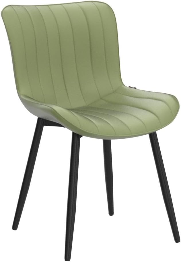 YOUNUOKE Mid-Century Modern Dining Chairs Set of 2, Olive Green Faux Leather