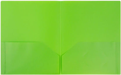 JAM PAPER Plastic 2 Pocket POP Folders - Durable School Folders - Lime Green - Bulk 144/Box