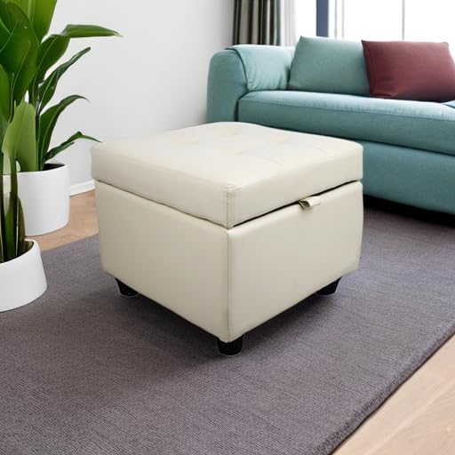 H&B Luxuries Tufted Leather Square Flip Top Storage Ottoman Cube Foot Rest