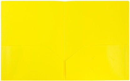 JAM PAPER Plastic 2 Pocket POP Folders - Durable School Folders - Yellow - Bulk 48/Pack