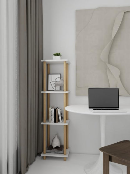 4-Tier White Bookshelf, Wooden Bookcase with Open Shelves, for Small Spaces,Living Room Bedroom Office,No-Tool Assembly,11.8" D x 14.1" W x 47.2" H inches.