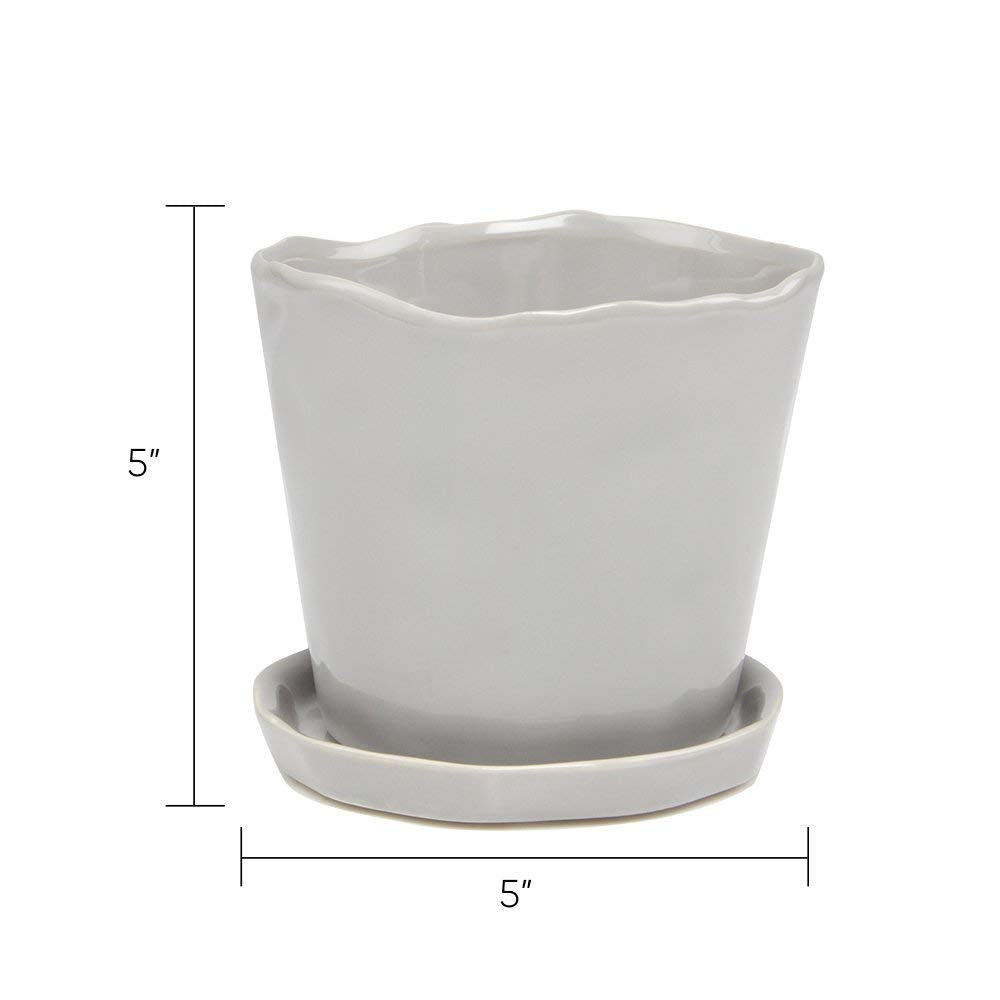 CHIVE ‘Tika’ Big Succulent Pot — 5” Cute Planter Pots for Indoor Plants — Beautiful Modern Decor for Home & Kitchen — Grey