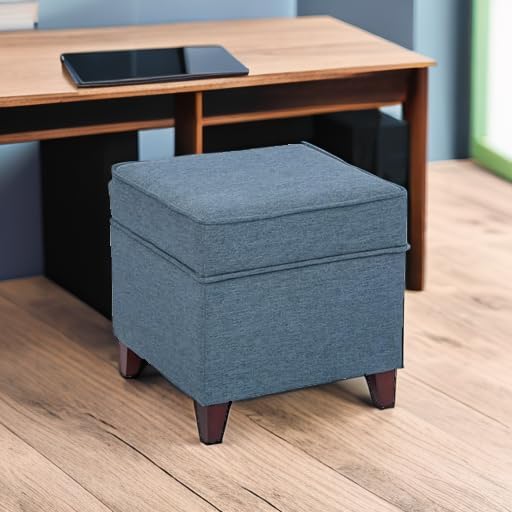 Adeco 17" Square Ottoman with Storage, Small Blue Storage Ottoman Foot Rest