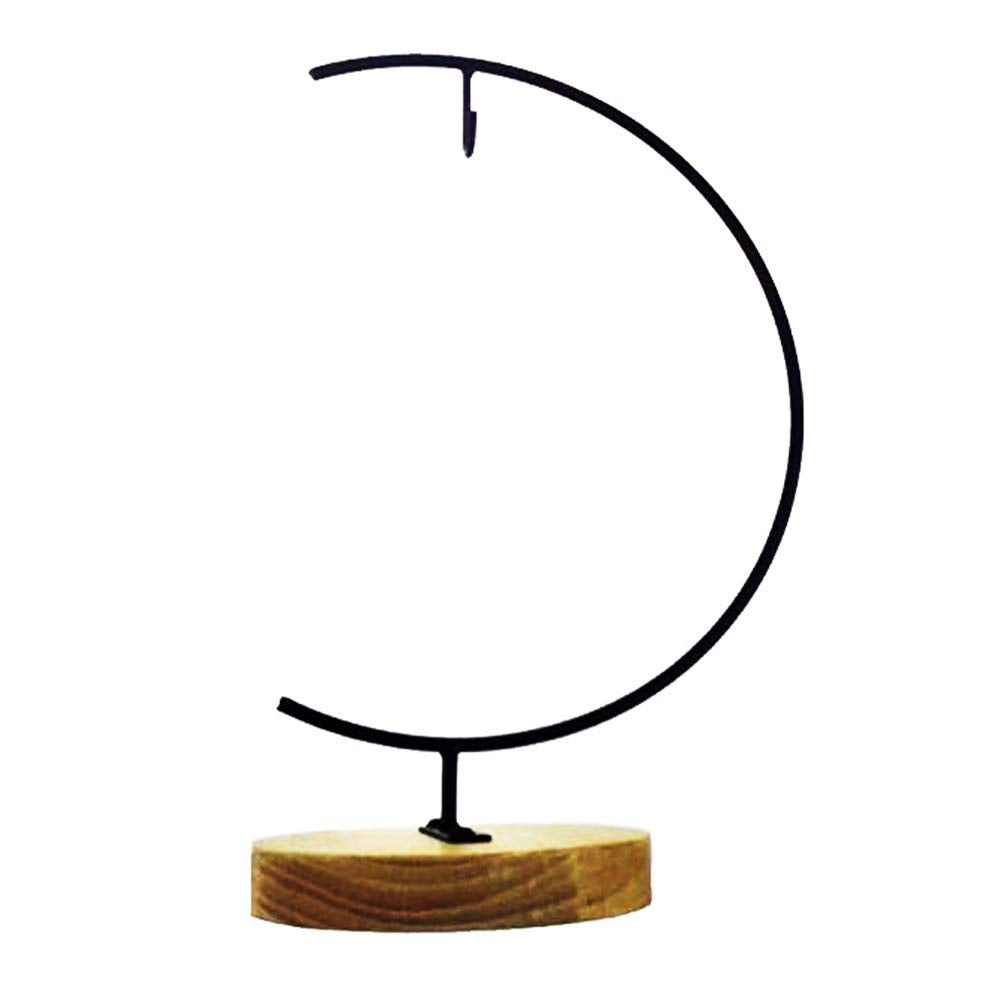 Archi G-shaped Ornament Display Stand Iron Pothook Stand for Hanging Glass Terrarium/Picture with Wood Base (Iron Stand with Wood Base)
