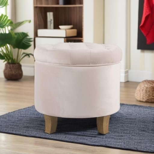 Homepop Home Decor | Upholstered Round Velvet Tufted Foot Rest Ottoman | Ottoman
