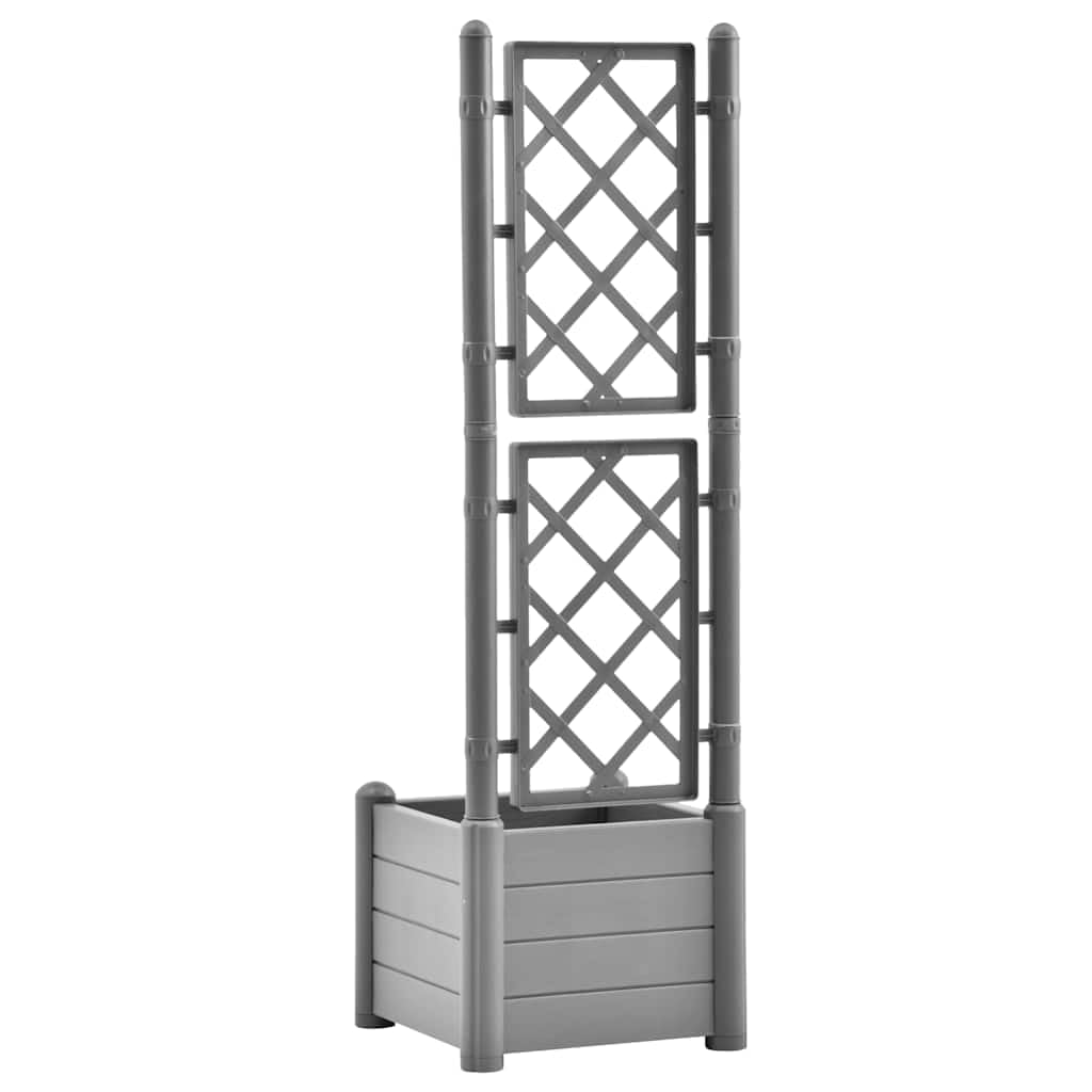 Large Square Garden Planter with Trellis, Stone Gray Polypropylene, Weather Resistant for Outdoor Patio Decor