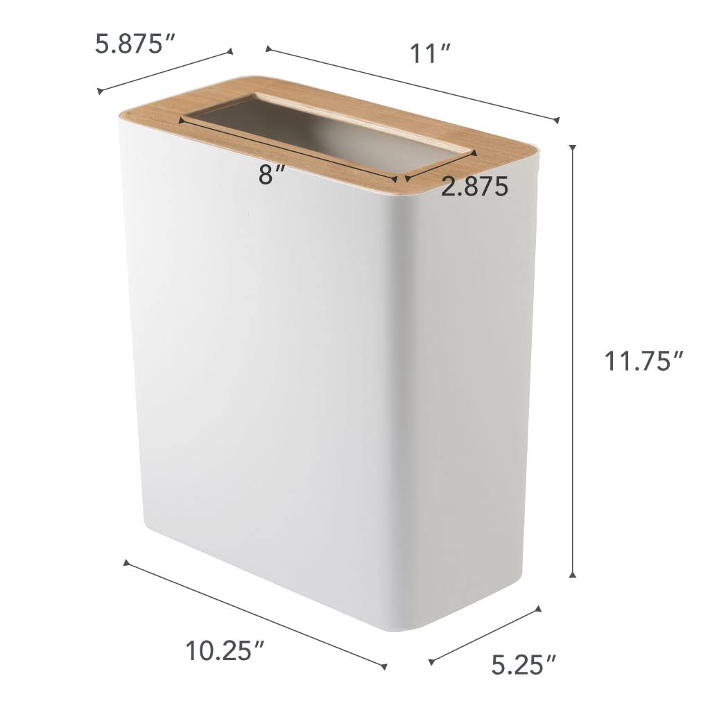 YAMAZAKI Home Rin Trash Can - Small Modern Home Wastebasket for Bathroom Kitchen Office - Steel + Wood