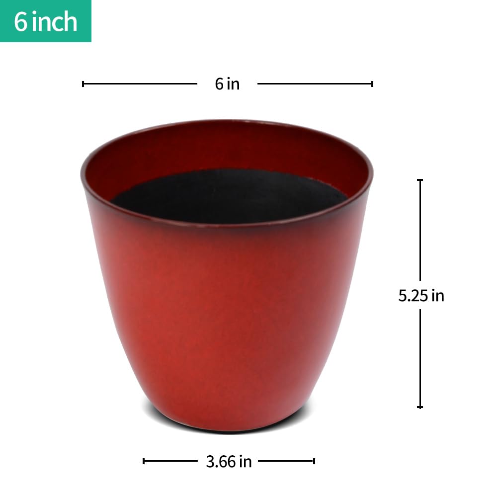RICH ATLAS 3Pack Plant Pots Durable Decorative Flower Pots,6 Inch Planter Set for Indoor and Outdoor Plants,Flowers,Succulents (Red)