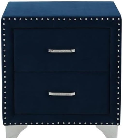 Pemberly Row 2-Drawer Velvet Upholstered Nightstand, Pacific Blue, 25.5" H x