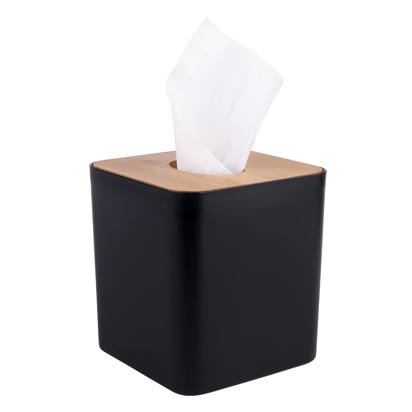 MOCHTERO Tissue Box Cover,Tissue Holders,Tissue Box Holder for Bathrooms,Bamboo Cover Plate,Home and Office,5 * 5 * 5.4in (Black)