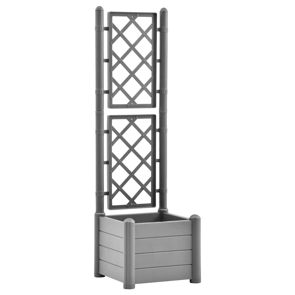 Large Square Garden Planter with Trellis, Stone Gray Polypropylene, Weather Resistant for Outdoor Patio Decor