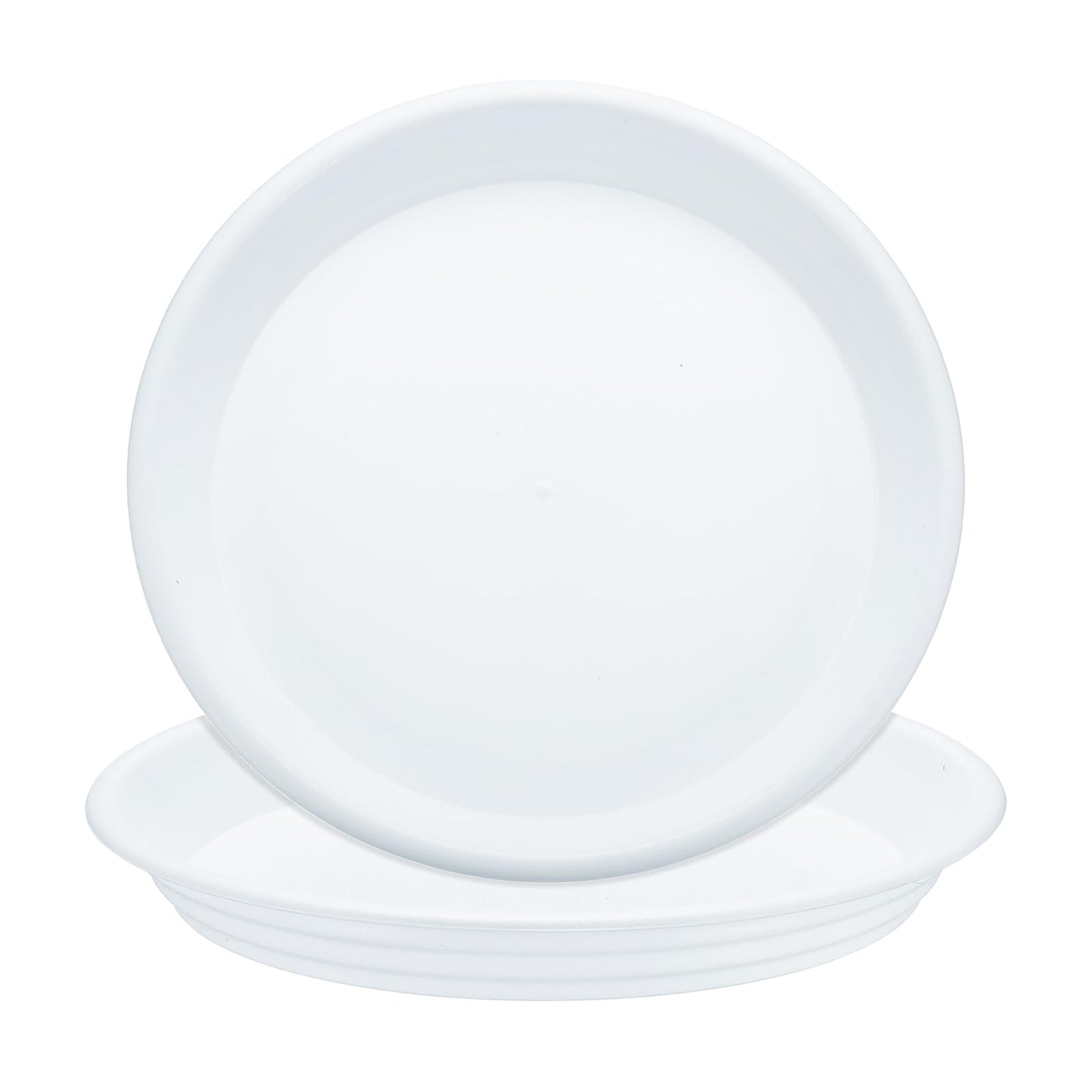 HARFINGTON 2pcs Plastic Plant Saucer 9.5" Round Drip Trays Flower Pot Saucers Flower Base Bottom Drainage Tray for Indoors Outdoors Planters, Pearl White