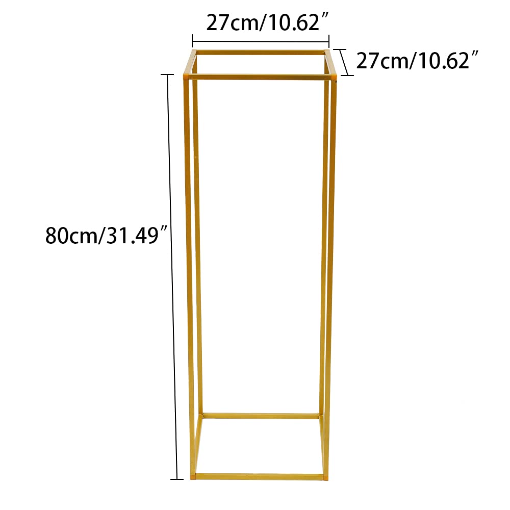 EurHomePlus 10Pcs Geometric Metal Flower Stands, 80cm Tall Gold Flower Stand Road Lead Metal Floor Vase Column, Centerpiece Stands Rectangular Display Rack for Wedding Party Decor