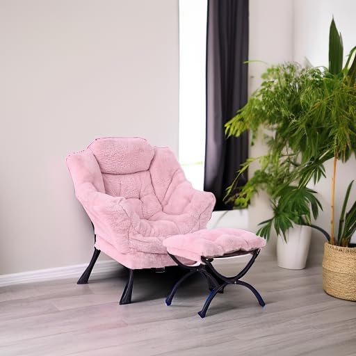 MBOOYOME Lazy Chair with Folding Ottoman, Modern Accent Lounge Armchair with