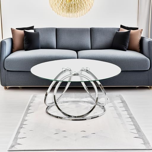 O&K FURNITURE Silver Coffee Table, Modern Glass Coffee Table Living Room Table