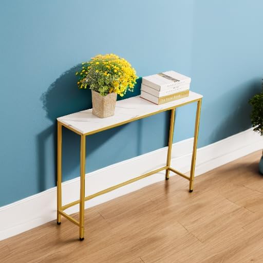 loglus Small Console Table for Entryway, Faux Marble MDF Sofa Table