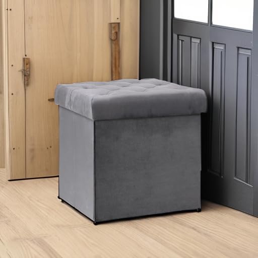 B FSOBEIIALEO Storage Ottoman Cube, Velvet Tufted Folding Ottomans