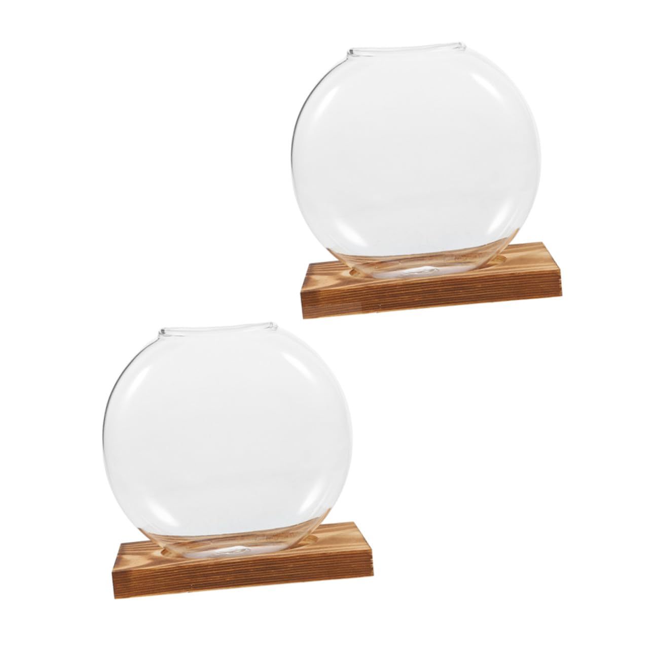 Abaodam 2pcs Hydroponic Glass Vase Propagation Station with Wooden Base, Plant Terrarium for Home Office Balcony, Desktop Glass Pots for Plant Cuttings