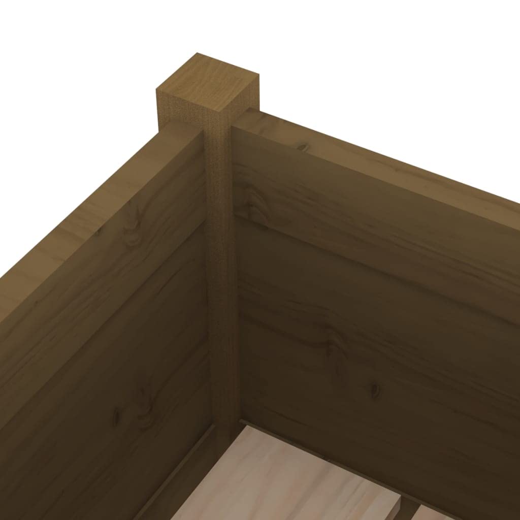 Xolmizyn Set of 2 Large Square Wooden Garden Planters, Honey Brown Solid Pinewood Flower Pot Box for Outdoor Patio, Terrace, and Balcony Decoration