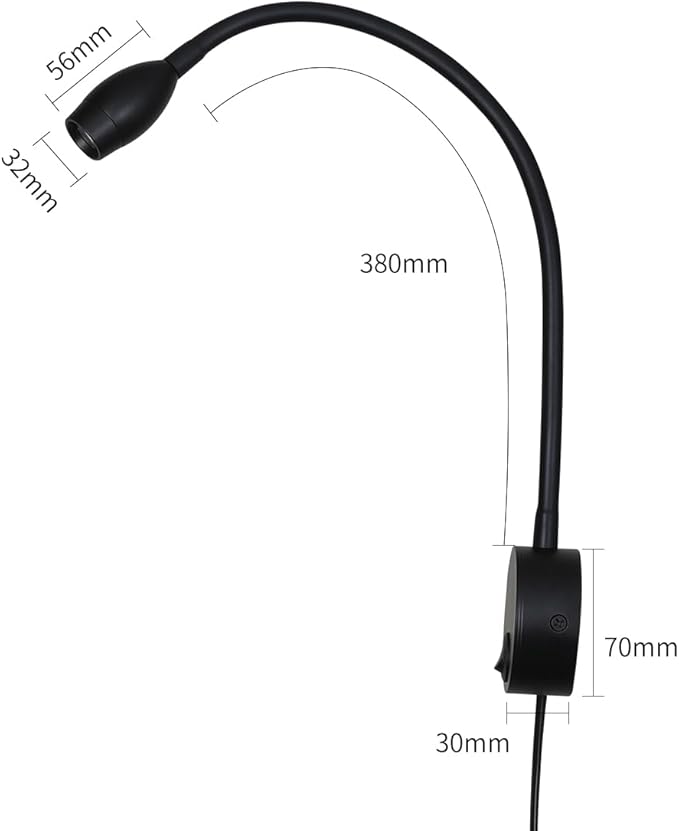 Reading Lamp Wall Sconces Light LED 3W Warm White 3000K Plug for Reading Books (Black 2pcs 3000K Cord)