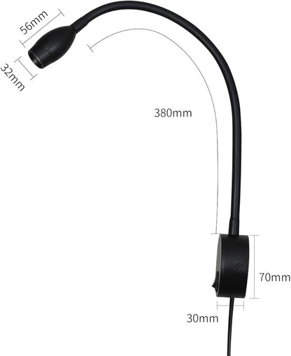 Reading Lamp Wall Sconces Light LED 3W Warm White 3000K Plug for Reading Books (Black 2pcs 3000K Cord)
