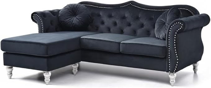 Glory Furniture Hollywood Velvet Sofa Chaise in Black
