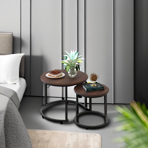 aboxoo Coffee Table Nesting Side Round Set of 2 End Table Top Sturdy Metal